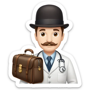Dr. Watson with mustache, bowler hat and medical bag sticker