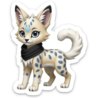 Cool edgy cute adorable hyper-realistic badass Serval-Lycanroc-Snow-Leopard-Absol-Fakémon-hybrid-creature (full body) wearing a black scarf sticker