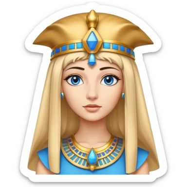 Cleopatra vestita da faraone con il cappello da faraone ma con gli occhi azzurri e i capelli lunghi biondi non troppo chiari sticker