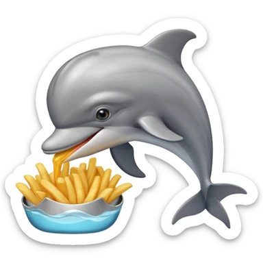 a dolphin eating fries sticker
