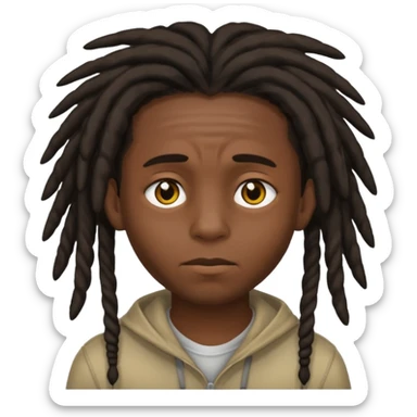 Dark-haired boy with medium-sized dreadlocks that cover part of his face, up to his eyes sticker