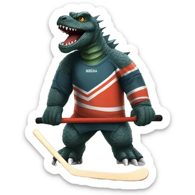 Godzilla dressed as a hockey player sticker