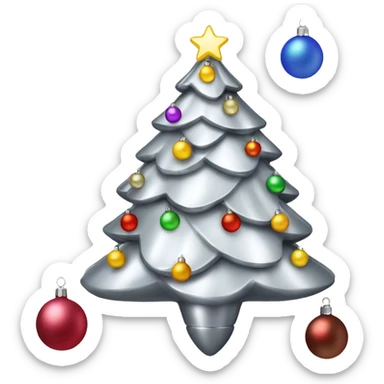 Retro silver Christmas tree with multicolor lights and ornaments sticker