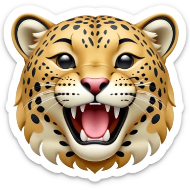 cinematic-realistic-yawning-young jaguar-portrait-emoji,-head-tilted-slightly-with-a-dramatic,-wide-open-yawn,-showcasing-a-lithe,-graceful-build-with-distinctive-rosette-patterns-and-sleepy,-half-closed-eyes,-simplified-yet-irresistibly-adorable, realistic sticker