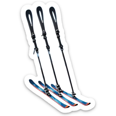 An icon featuring a pair of skis crossed over a snowy mountain backdrop. The design includes ski poles and snowflakes, symbolizing the thrill and speed of skiing. Transparent background highlights the winter sports spirit and the adventure of the slopes. sticker