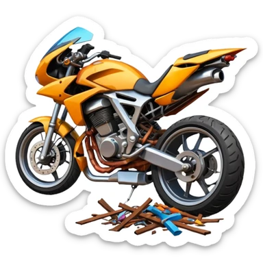 crashed sports motorcycle sticker