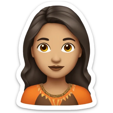 WOMAN INDIGENOUS, LONG DARK BROWN HAIR. DRESS ORANGE sticker