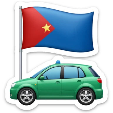 bandera mitad superior, azul y mitad inferior verde con una rueda de carruaje roja en el centro sticker