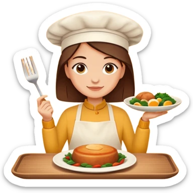 Home cooking avatar in clean emoji-style illustration. Homemade dishes on a plate, warm cozy colors, simple shapes, flat design, high contrast, friendly and inviting. sticker