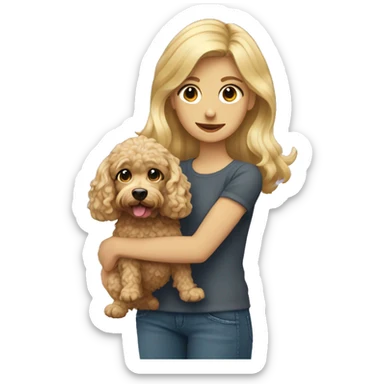 Blonde girl holding curly cockapoo dog sticker
