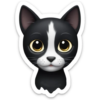 Black cat that is fully black except for a small white spot on its chest sticker