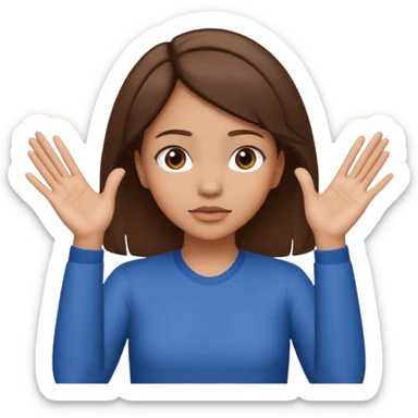 Nervous emoji + hands up emoji. Remove flow effects at the very top the of the hands palm forward so the head can be between the hands. Lightskin girl emoji sticker