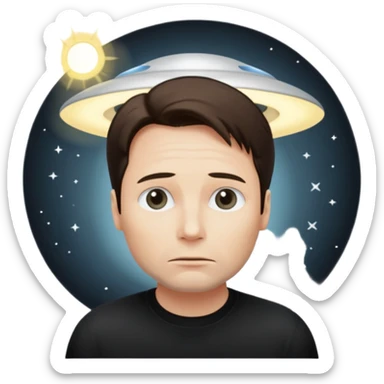 Mulder from the x-files looking very very worried (not trusting anyone today) while wearing a dark t-shirt. A beam of light from a UFO illuminates him sticker