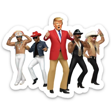 Donald trump dancing to YMCA with village people sticker