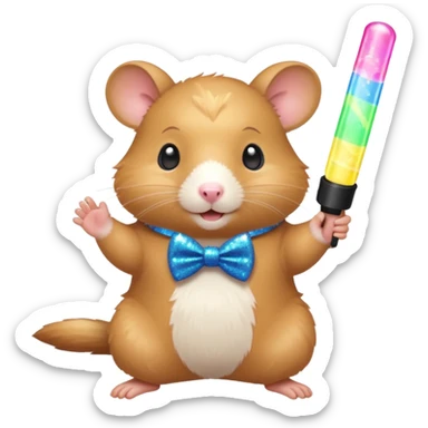 A hamster wearing a glittery bowtie, spinning around with a glow stick



















 sticker