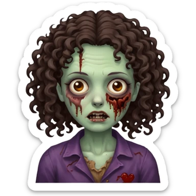 zombie woman with curly, slightly voluminous dark brown hair  sticker