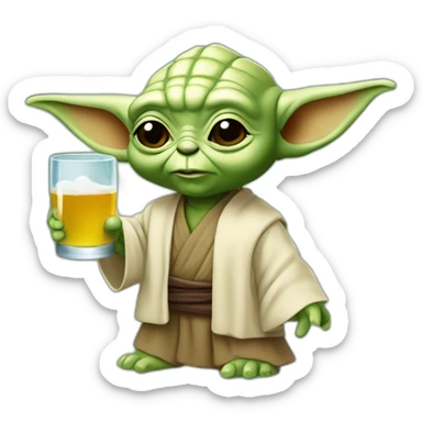 bebe yoda qui boit de l alcool avec carapice sticker