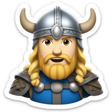 Viking with silver helmet, blue tunic, blonde hair, muscular sticker