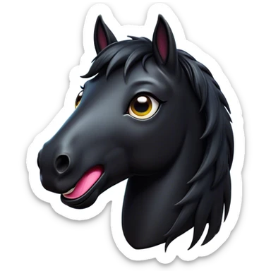 Cinematic Comical Black Horse Portrait Emoji, Head tilted dramatically with an exaggeratedly amused expression, featuring a striking jet-black fur with a glossy finish and wide, expressive dark eyes filled with playful disbelief, Simplified yet hilariously expressive features, highly detailed, glowing with a slightly sassy glow, high shine, dramatic yet playful, stylized with an air of cheeky mischief, bright and endearing, soft glowing outline, capturing the essence of a spirited and over-the-top horse, so meme-worthy it feels like it could side-eye its way into internet fame instantly! sticker