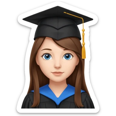 school graduation with a pretty female graduating student with long brown hair, blue eyes sticker