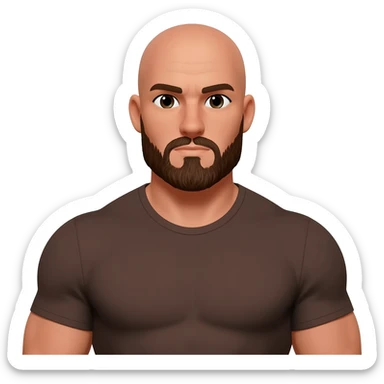 bald, facial hair, dark tan, male, big sticker