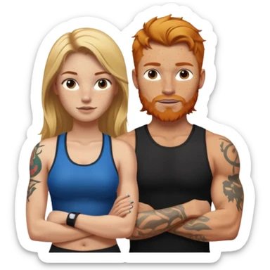 girl with long blonde hair and tattoos next to an athletic masculine ginger girl  sticker
