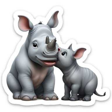 rhino kisses kitten sticker