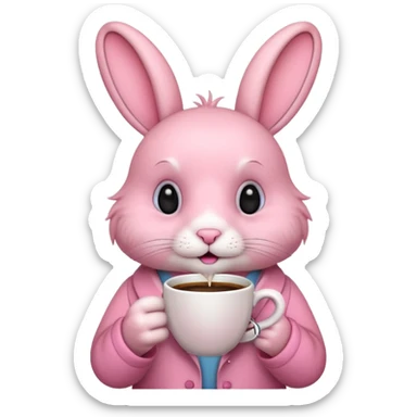 pink rabbit with coffee sticker