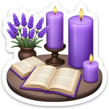 Gorgeous beautiful aesthetic decorative Lavender flowers and candles and book  sticker