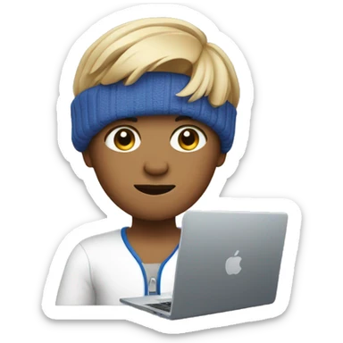 A Memoji holding a laptop sticker