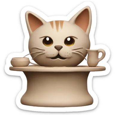 A cat made of clay, on a potters wheel  sticker