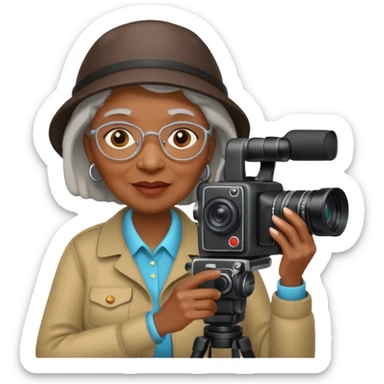 woman cameraman hold a camera, elderly black skin sticker
