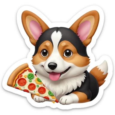 black tri-color corgi eating pizza sticker