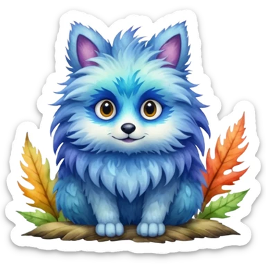 watercolor furry creature in a misty forest sticker