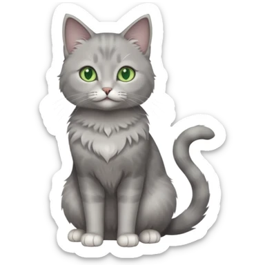 full body view of beautiful female grey cat with green eyes, white paws and white chest sticker