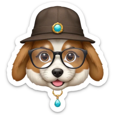 dog wearing a hat and glassess and earrings sticker