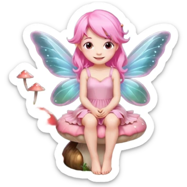 A tiny pastel fairy with pink hair with glowing wings and a sweet smile  sticker