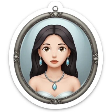 Woman facing ancient mirror, reflection slightly delayed and darker sticker