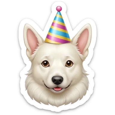 A White belgian dog wearing a party hat.   sticker