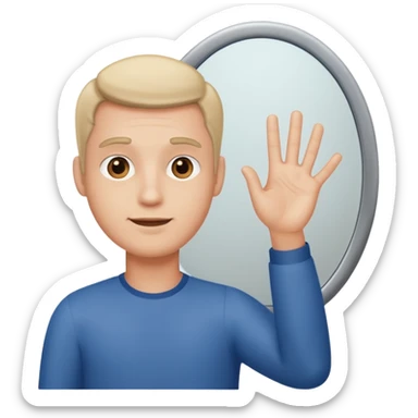 An man looking into a mirror holding his hand up sticker