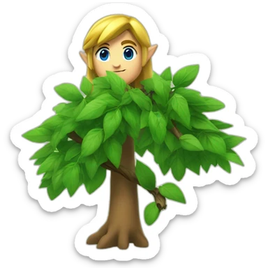 Link (Zelda, Nintendo) holding a tree branch sticker