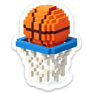 A voxel-style basketball in a net sticker