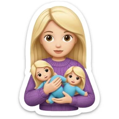 woman holding blonde knitted doll sticker
