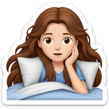 A brown long haired girl waking up  sticker