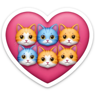 heart four cats sticker