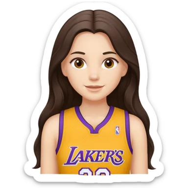 white happy long haired brunette girl in Laker's jersey sticker