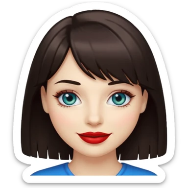 Simple White smiling women with a dark brown fringe and blue greenish eyes sticker