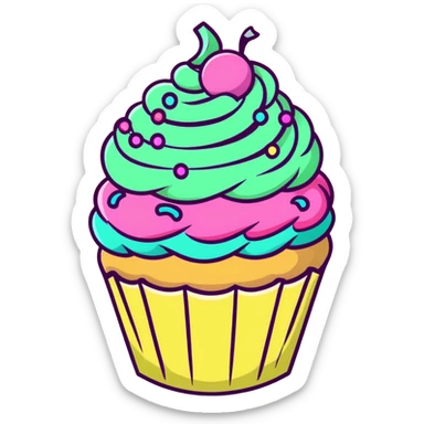 cute cupcake with swirled pink icing and colorful sprinkles sticker