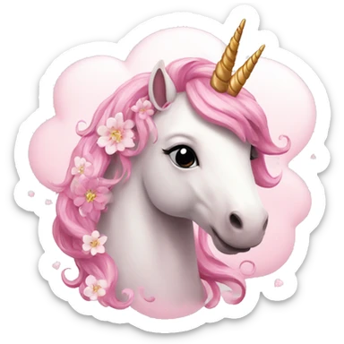 Pink unicorn with flowers on a white cloud  sticker