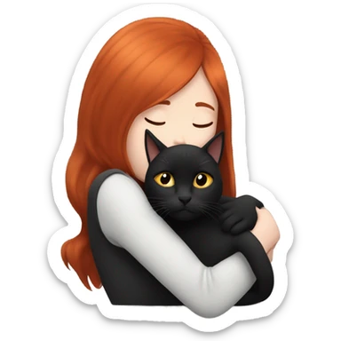Redhead Girl cuddling with black cat sticker